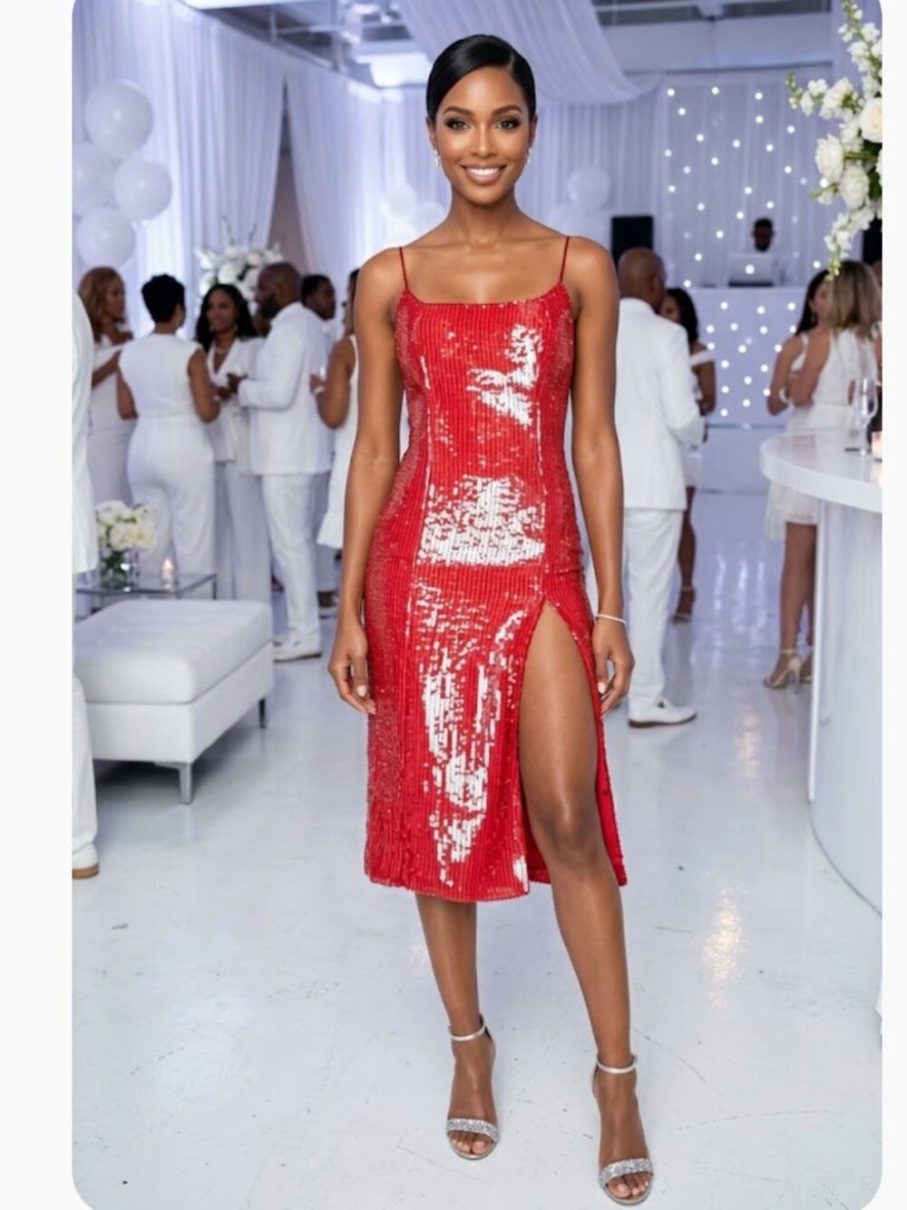 NWT BARDOT Women's Beckett Sequin Slit Sheath Dress In Lipstick Red SZ-4
